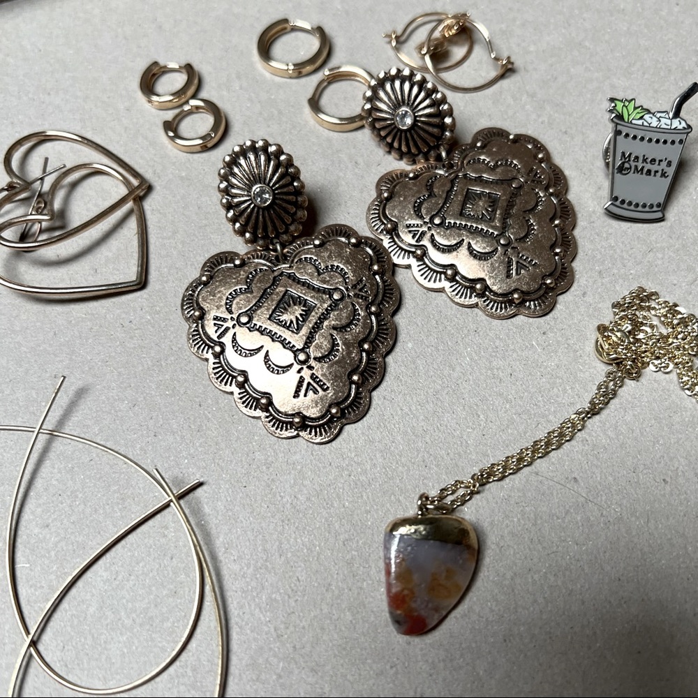 Bundle of Gold Earrings w/Pin